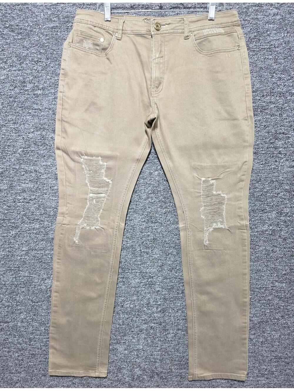 A. Tiziano Men's Flat Front Slim Skinny Brown Stretch Denim Pants 36W